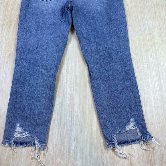 Flying Monkey Distressed Medium Wash Fray Hem Relaxed Straight Mom Jeans 26 - Picture 10 of 16
